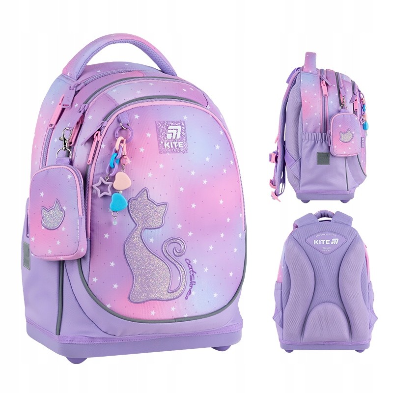 Detský školský batoh Kite K25-724S-2 s farebným dizajnom a motívom mačky